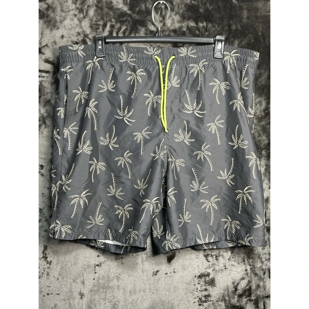 Old Navy Men's Size XL Palm Tree‎ Swim Trunks Gray Tropical Beach Board Shorts